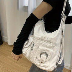 Y2K Vintage Ruched Crossbody Bag Convertible Backpack Large Shoulder Bag