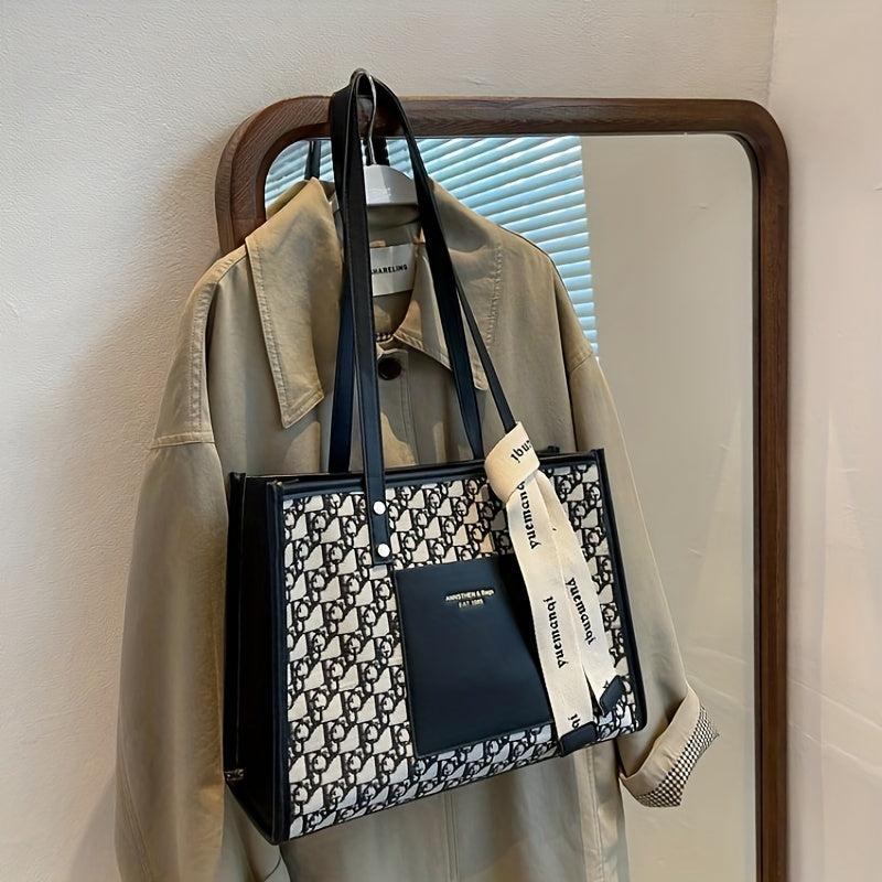 Letter Graphic Tote Bag Canvas Shoulder Bag for Work School