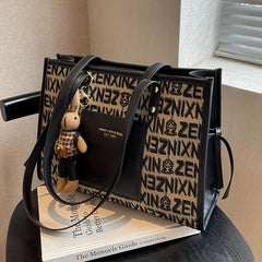 Letter Graphic Tote Bag Canvas Shoulder Bag for Work School
