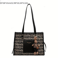 Letter Graphic Tote Bag Canvas Shoulder Bag for Work School
