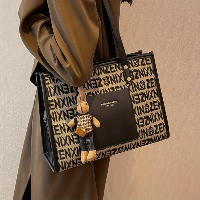 Letter Graphic Tote Bag Canvas Shoulder Bag for Work School