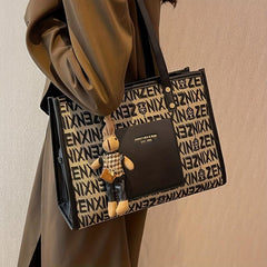 Letter Graphic Tote Bag Canvas Shoulder Bag for Work School