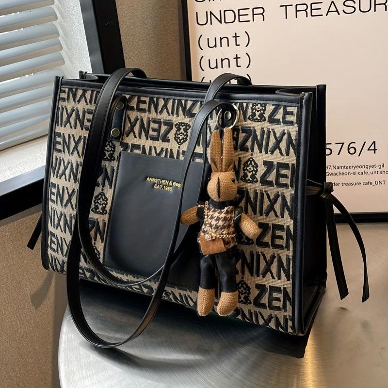 Letter Graphic Tote Bag Canvas Shoulder Bag for Work School