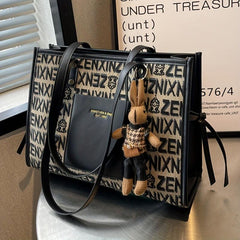 Letter Graphic Tote Bag Canvas Shoulder Bag for Work School