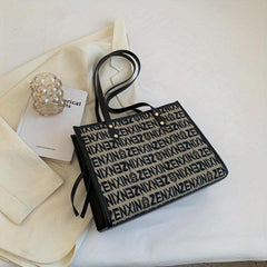 Letter Graphic Tote Bag Canvas Shoulder Bag for Work School