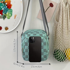 Casual Plaid Crossbody Bag Small Nylon Shoulder Messenger Bag