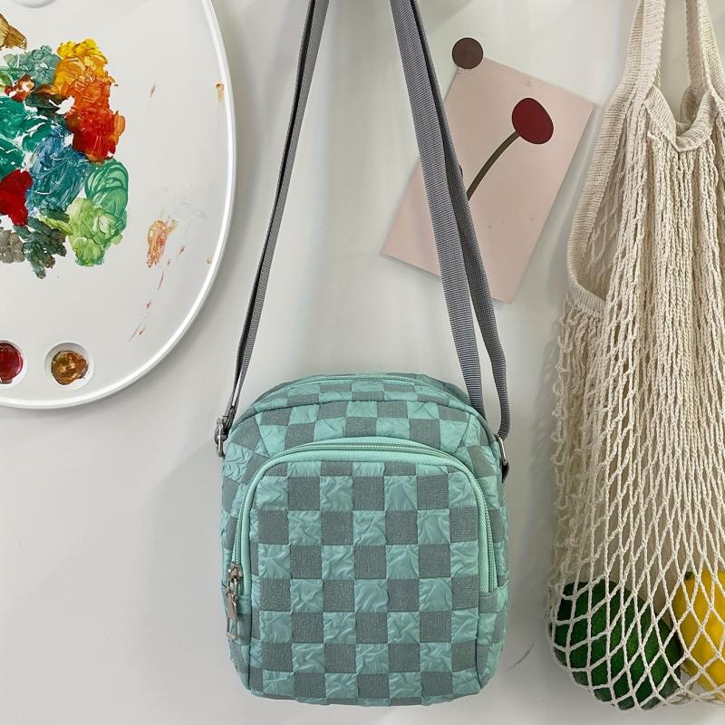 Casual Plaid Crossbody Bag Small Nylon Shoulder Messenger Bag