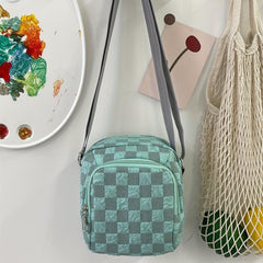 Casual Plaid Crossbody Bag Small Nylon Shoulder Messenger Bag
