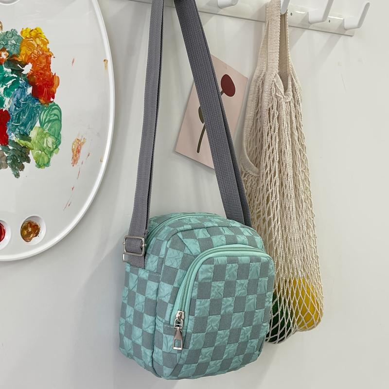 Casual Plaid Crossbody Bag Small Nylon Shoulder Messenger Bag