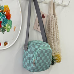 Casual Plaid Crossbody Bag Small Nylon Shoulder Messenger Bag