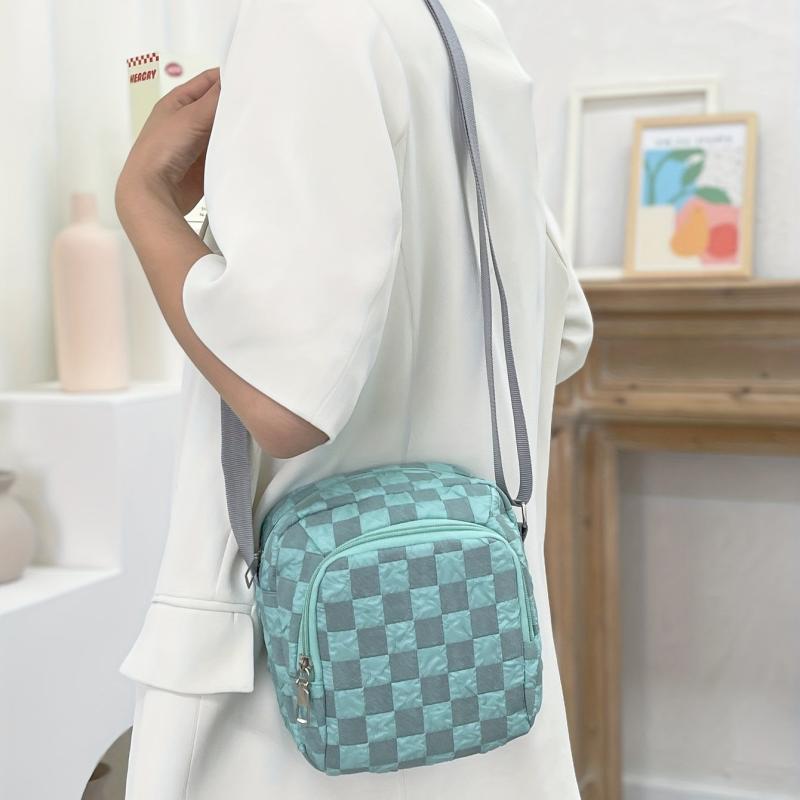 Casual Plaid Crossbody Bag Small Nylon Shoulder Messenger Bag