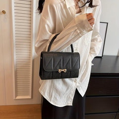 Quilted Crossbody Bag Solid Handbag Bowknot Decor Square Purse