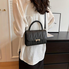 Quilted Crossbody Bag Solid Handbag Bowknot Decor Square Purse