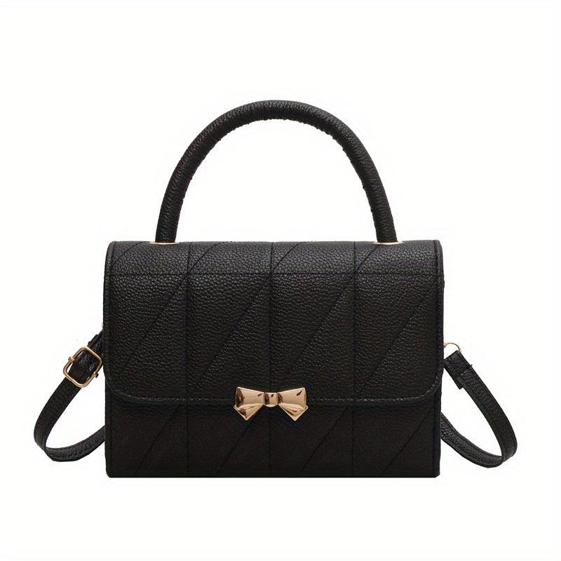 Quilted Crossbody Bag Solid Handbag Bowknot Decor Square Purse