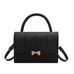 Quilted Crossbody Bag Solid Handbag Bowknot Decor Square Purse