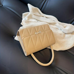 Quilted Crossbody Bag Solid Handbag Bowknot Decor Square Purse