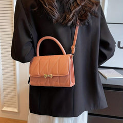 Quilted Crossbody Bag Solid Handbag Bowknot Decor Square Purse