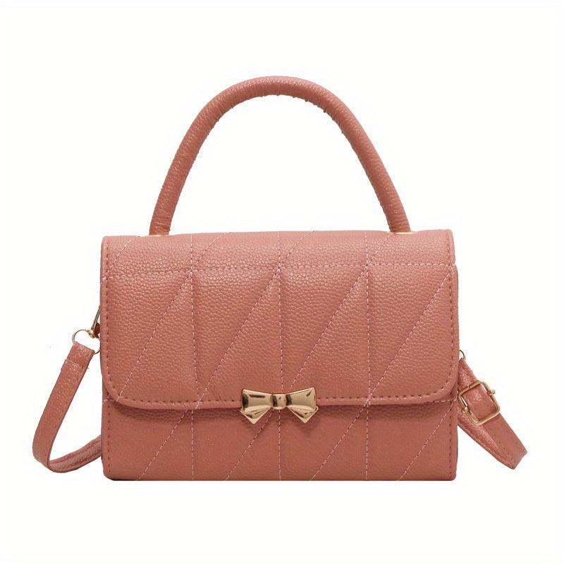 Quilted Crossbody Bag Solid Handbag Bowknot Decor Square Purse