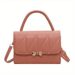 Quilted Crossbody Bag Solid Handbag Bowknot Decor Square Purse