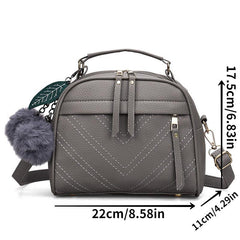Stylish Crossbody Bag with Pompom - Women's Handbag & Purse