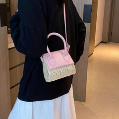 Mini Straw Woven Crossbody Bag Colorblock Summer Beach Handbag
