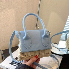 Mini Straw Woven Crossbody Bag Colorblock Summer Beach Handbag