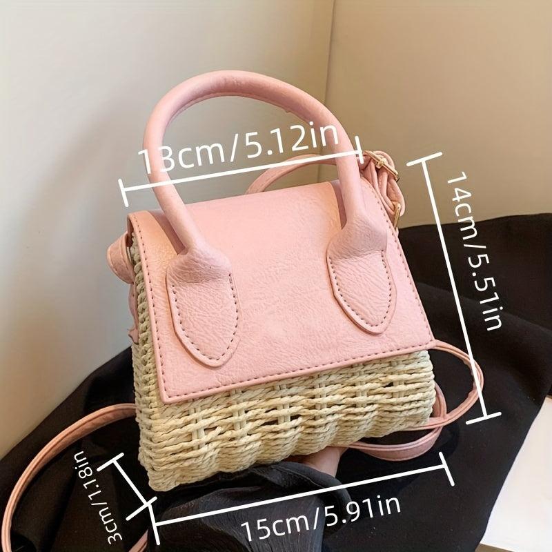 Mini Straw Woven Crossbody Bag Colorblock Summer Beach Handbag