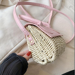 Mini Straw Woven Crossbody Bag Colorblock Summer Beach Handbag