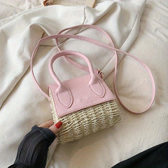 Mini Straw Woven Crossbody Bag Colorblock Summer Beach Handbag