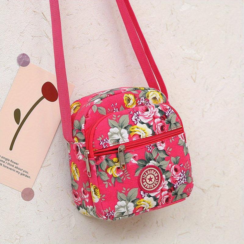 Vintage Flower Pattern Shoulder Bag Classic Zipper Crossbody Bag Women's