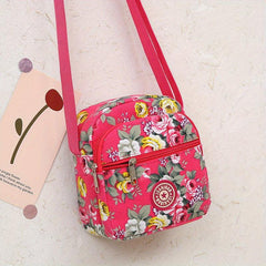 Vintage Flower Pattern Shoulder Bag Classic Zipper Crossbody Bag Women's
