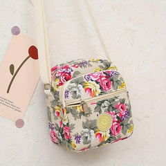 Vintage Flower Pattern Shoulder Bag Classic Zipper Crossbody Bag Women's