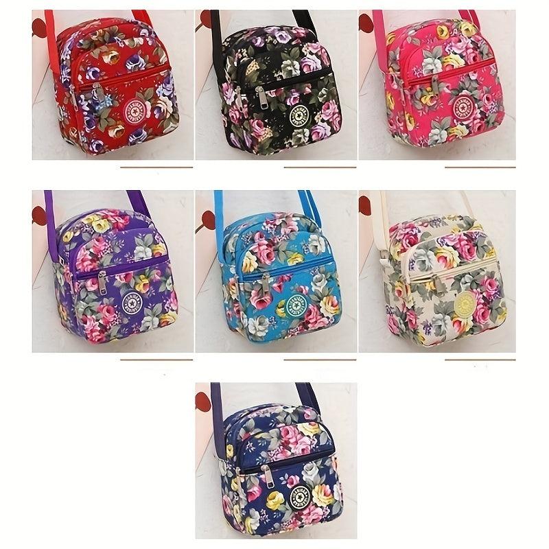 Vintage Flower Pattern Shoulder Bag Classic Zipper Crossbody Bag Women's