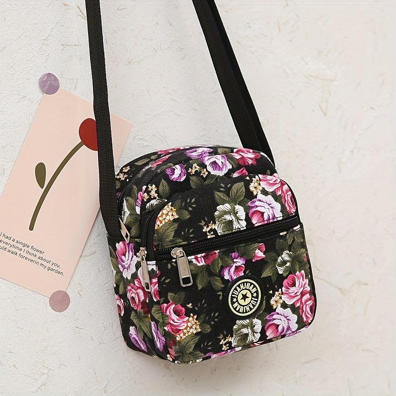 Vintage Flower Pattern Shoulder Bag Classic Zipper Crossbody Bag Women's