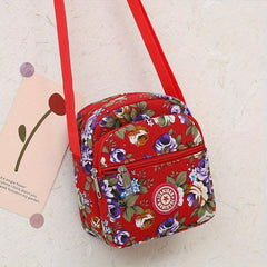 Vintage Flower Pattern Shoulder Bag Classic Zipper Crossbody Bag Women's