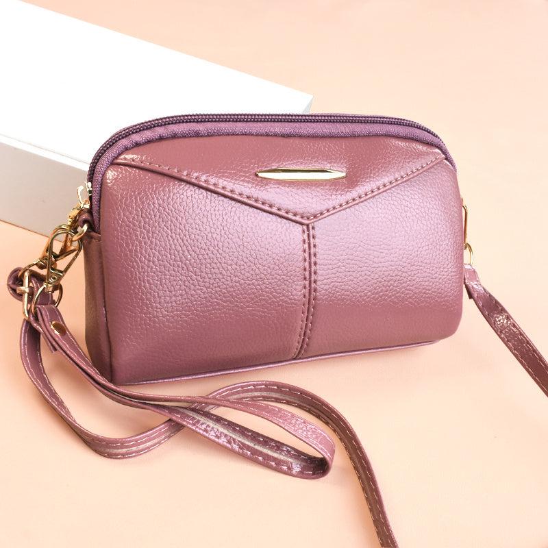 Metal Decor Crossbody Bag Faux Leather Wristlet Purse Zipper Shoulder Phone Bag