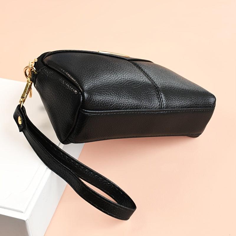 Metal Decor Crossbody Bag Faux Leather Wristlet Purse Zipper Shoulder Phone Bag