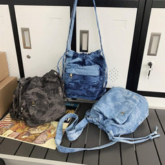 Stylish Denim Drawstring Bag Crossbody Bag Women's Storage Bag