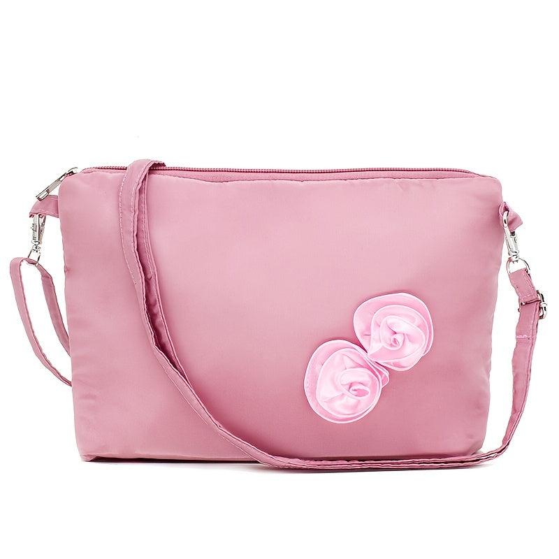 Fabric Flower Decor Shoulder Bag Casual Zipper Crossbody Bag