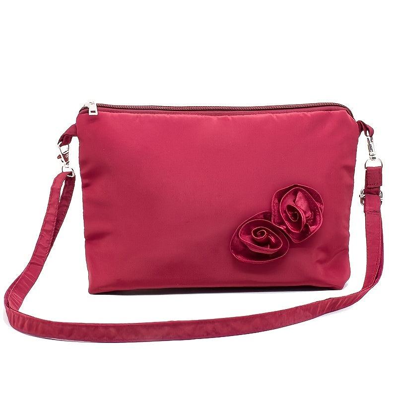 Fabric Flower Decor Shoulder Bag Casual Zipper Crossbody Bag