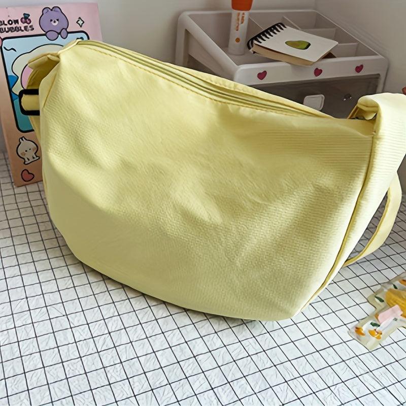 Waffle Textured Candy Crossbody Bag Canvas Shoulder Bag Women's Travel Bag