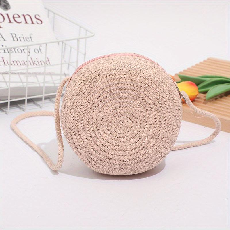 Straw Crossbody Bag All Match Shoulder Round Bag Women's Travel Bag