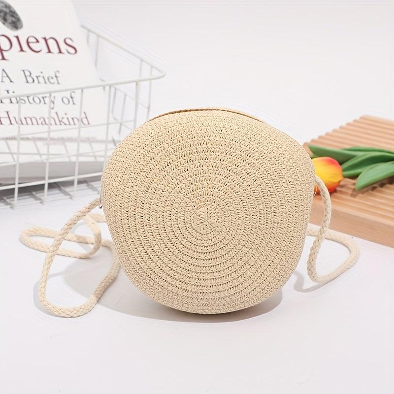 Straw Crossbody Bag All Match Shoulder Round Bag Women's Travel Bag