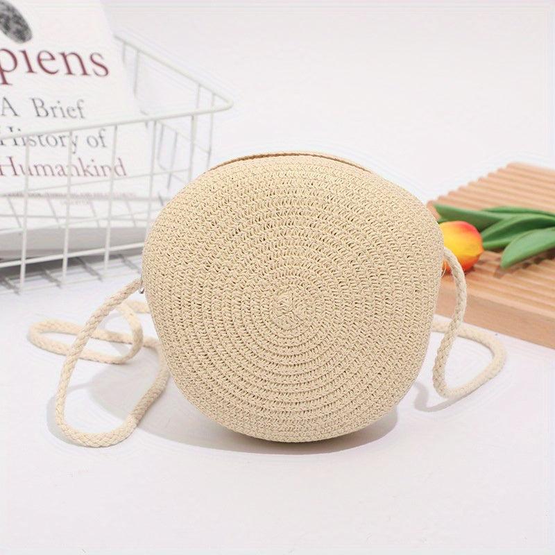 Straw Crossbody Bag All Match Shoulder Round Bag Women's Travel Bag