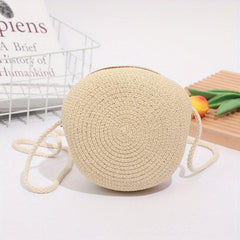 Straw Crossbody Bag All Match Shoulder Round Bag Women's Travel Bag