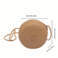 Straw Crossbody Bag All Match Shoulder Round Bag Women's Travel Bag