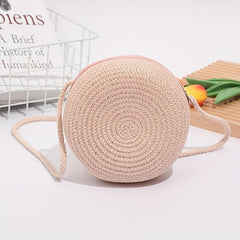 Straw Crossbody Bag All Match Shoulder Round Bag Women's Travel Bag