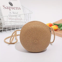 Straw Crossbody Bag All Match Shoulder Round Bag Women's Travel Bag