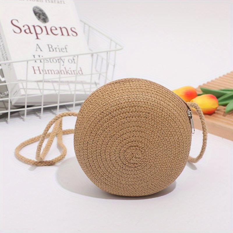 Straw Crossbody Bag All Match Shoulder Round Bag Women's Travel Bag
