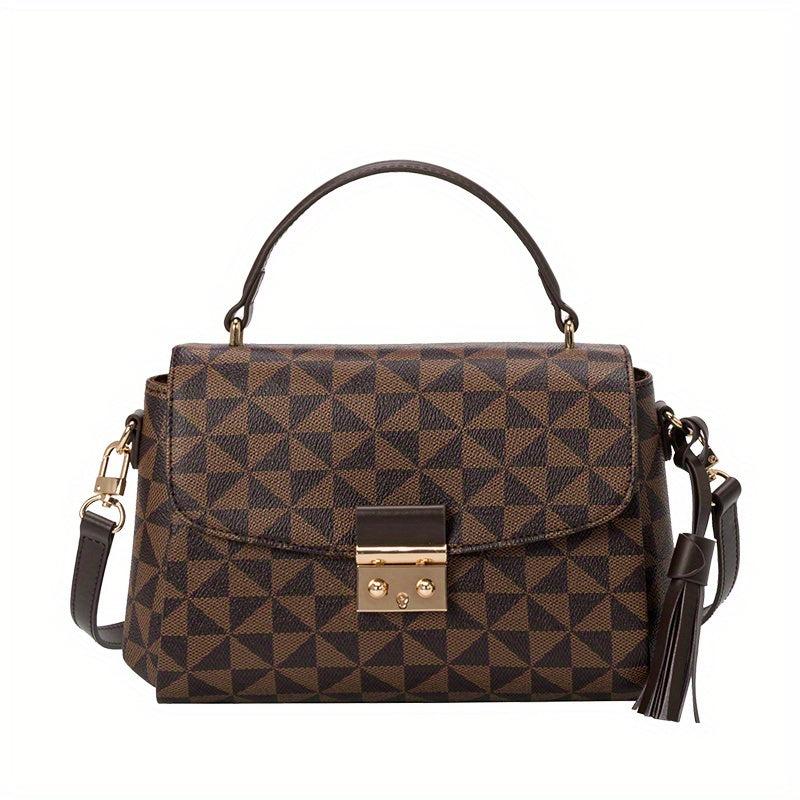 Geometric Pattern Handbags Buckle Messenger Bag Tassel Square Purse